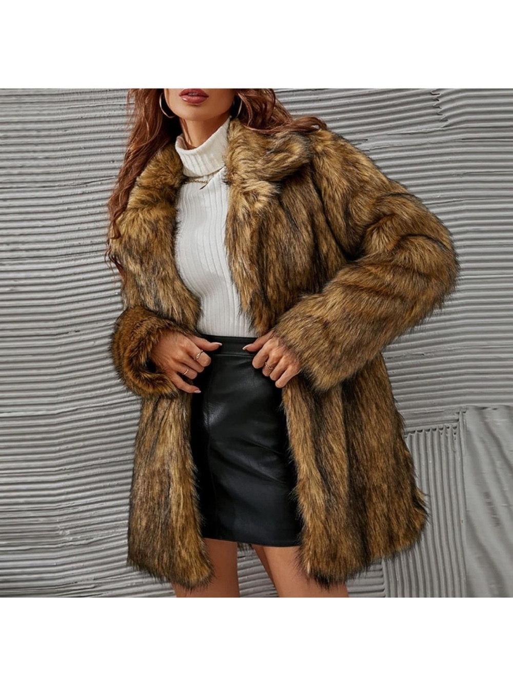 Forever 21 Brown Faux Fur Coat with Mixed Tones